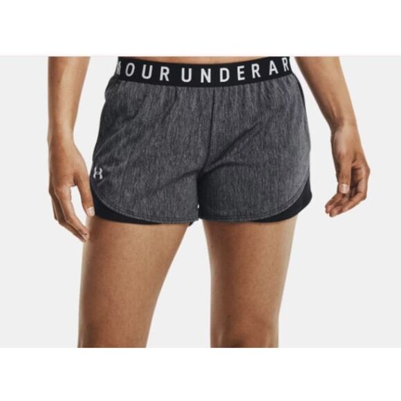 Under Armour Loose Play Up 3.0 Twist Womens Small Gray Black Athletic Shorts - Picture 1 of 7